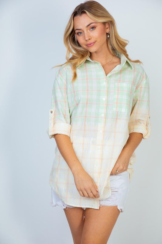 Ombre Plaid Button Down Top
