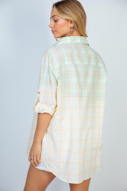 Ombre Plaid Button Down Top