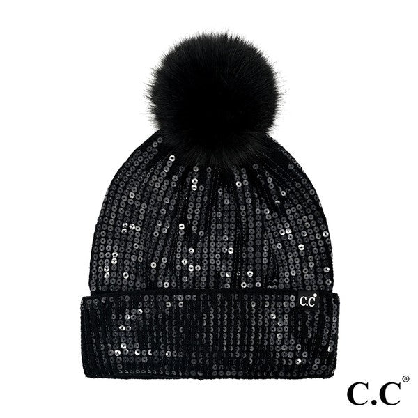 Aspen Sequin Pom Beanie - Brynn & Rae Boutique