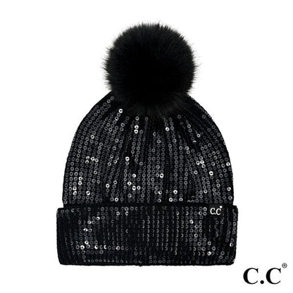Aspen Sequin Pom Beanie - Brynn & Rae Boutique