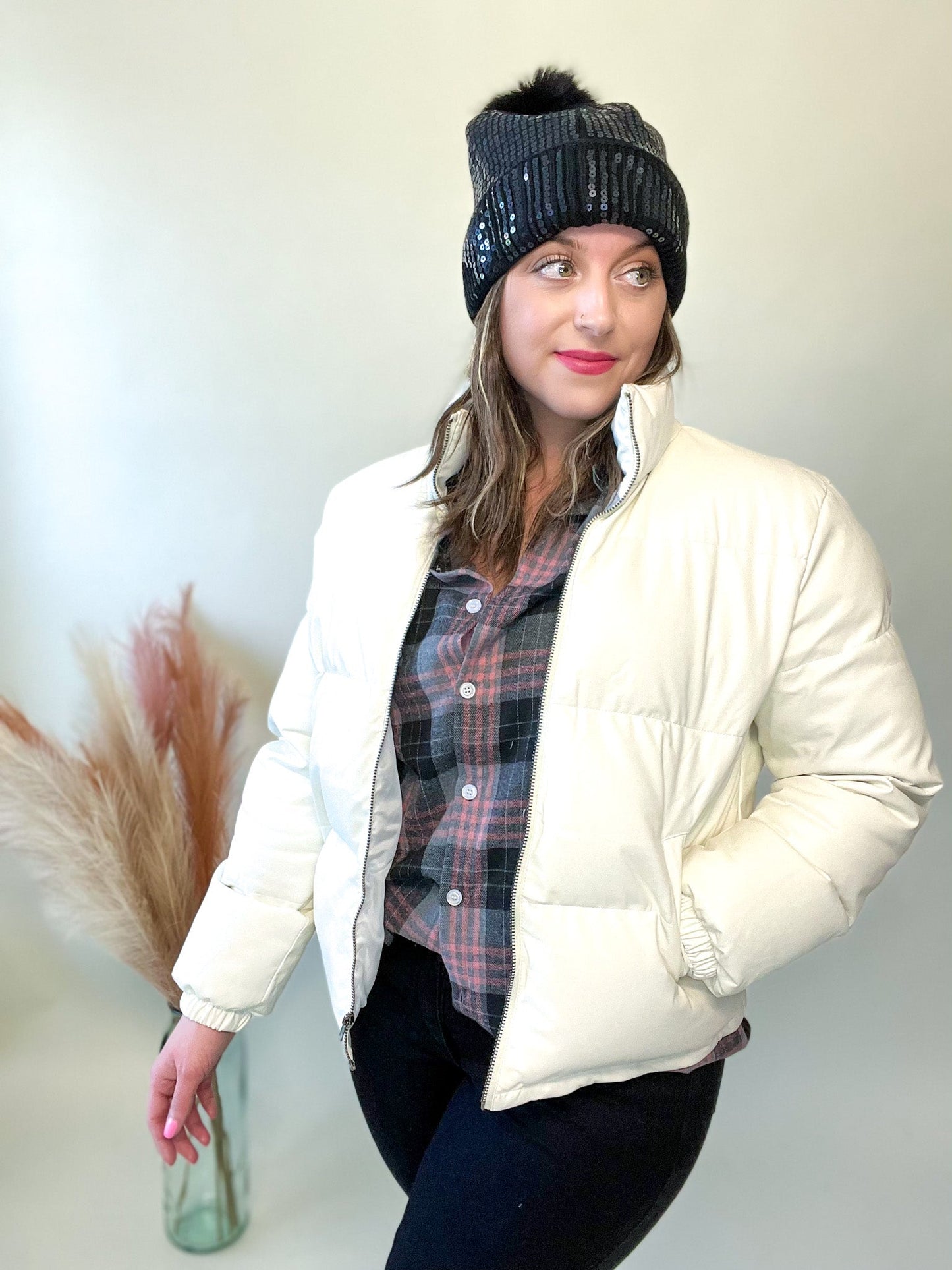 Aspen Sequin Pom Beanie - Brynn & Rae Boutique
