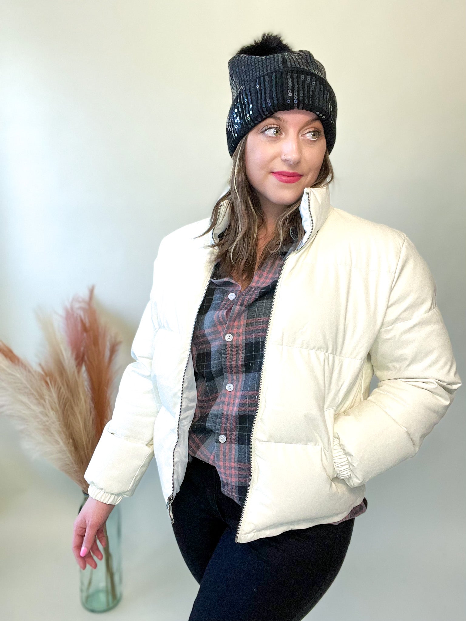 Aspen Sequin Pom Beanie - Brynn & Rae Boutique