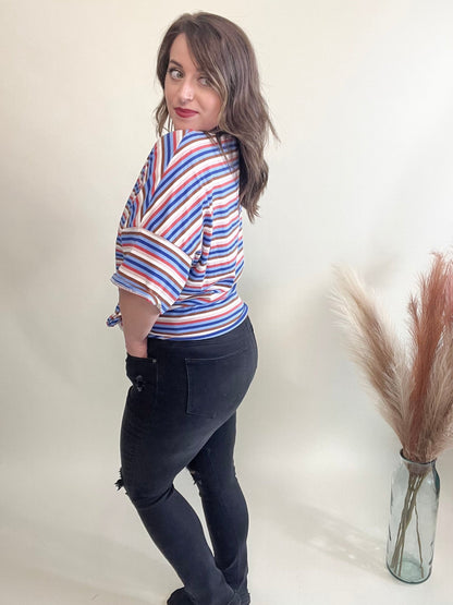 Neapolitan Striped Front Tie Top